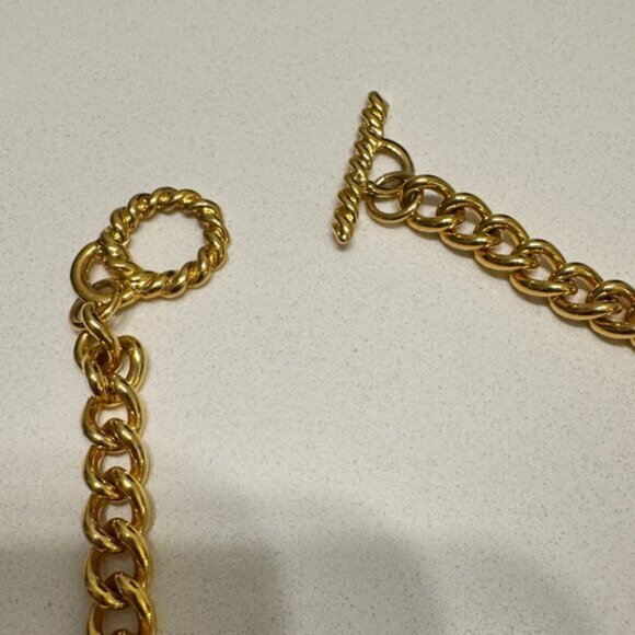 Heavy Gold Tone Links Chain Necklace 25 inches Toggle Clasps Costume Jewelry - Picture 5 of 5